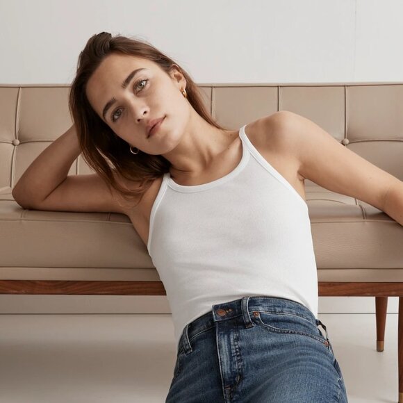 NWT Madewell Supima Rib '90s Tank in White - Picture 2 of 4